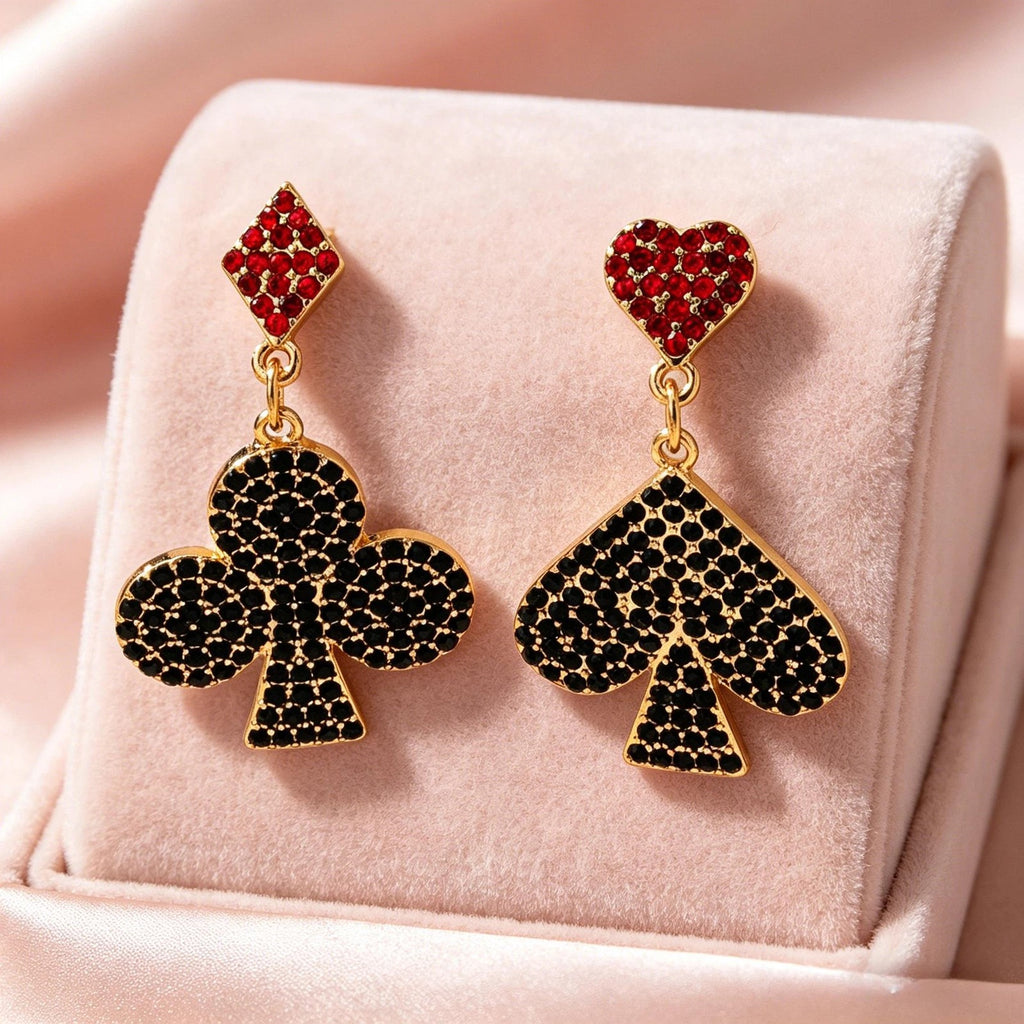 Asymmetric Card Suit Drop Earrings