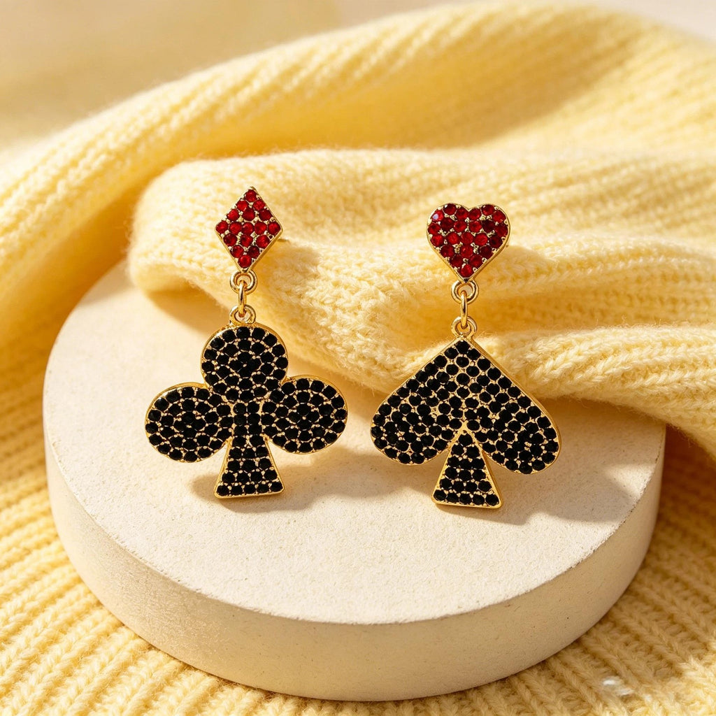 Asymmetric Card Suit Drop Earrings