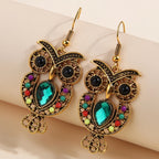 14k Bohemian Owl Drop Earrings