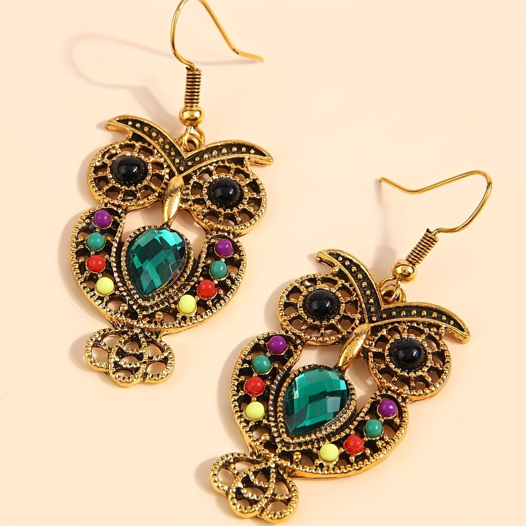 14k Bohemian Owl Drop Earrings