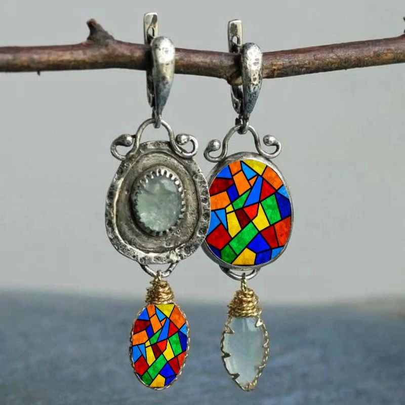 Asymmetric Vintage Mosaic Drop Earrings