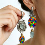 Asymmetric Vintage Mosaic Drop Earrings