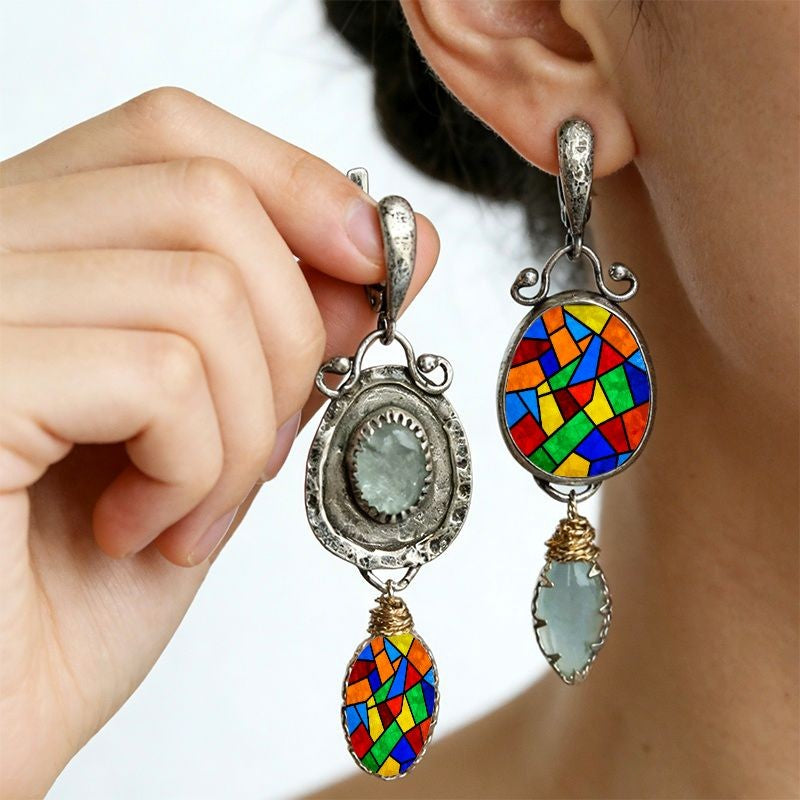 Asymmetric Vintage Mosaic Drop Earrings