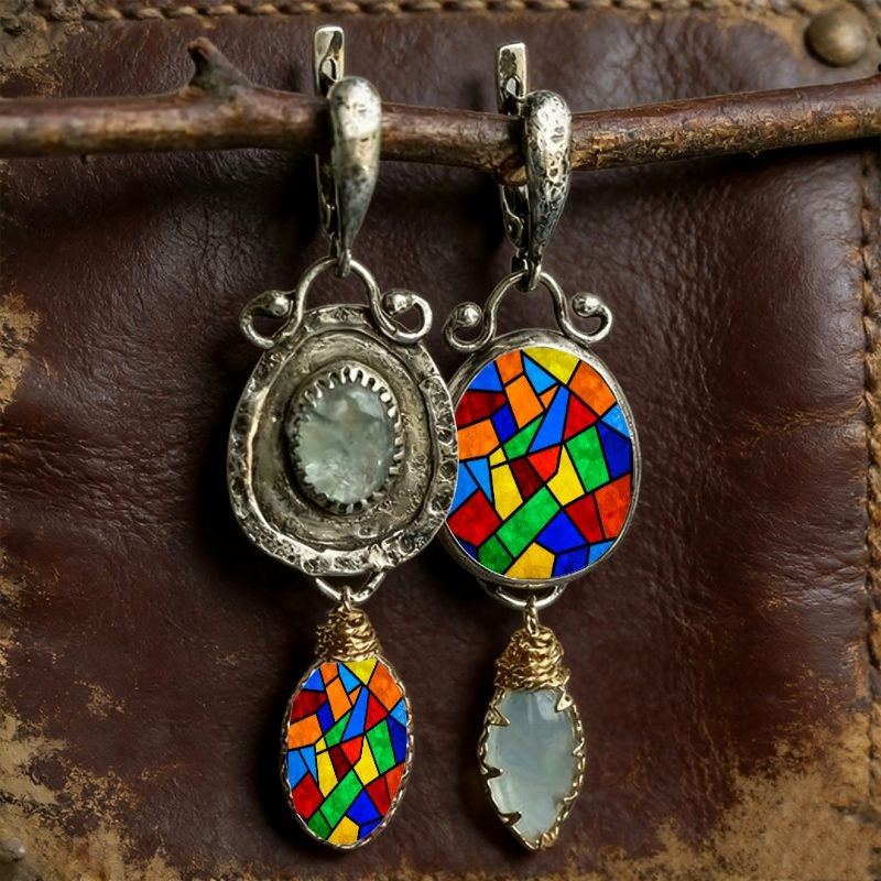 Asymmetric Vintage Mosaic Drop Earrings
