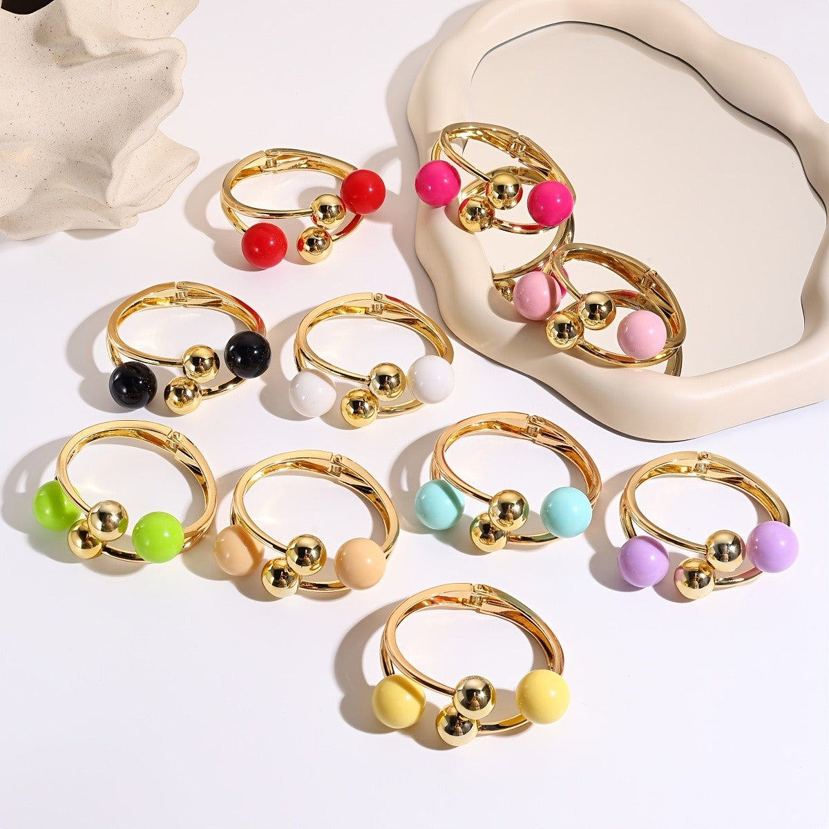 Colorful Resin Bead Hinged Bangle