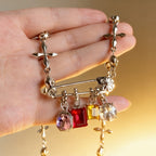 Colorful Zircon Cross Charm Necklace