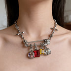 Colorful Zircon Cross Charm Necklace