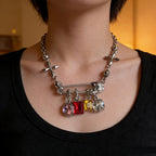Colorful Zircon Cross Charm Necklace