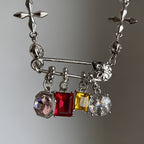 Colorful Zircon Cross Charm Necklace