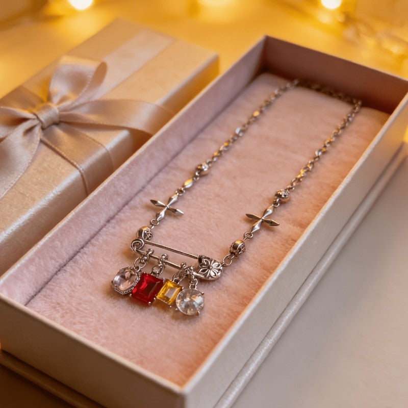 Colorful Zircon Cross Charm Necklace