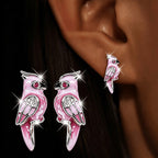 Pink Enamel Parrot Stud Earrings