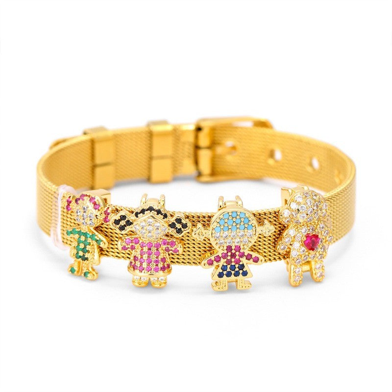 Gold Tone Character Charm Bracelet