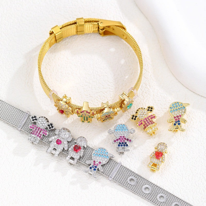 Gold Tone Character Charm Bracelet