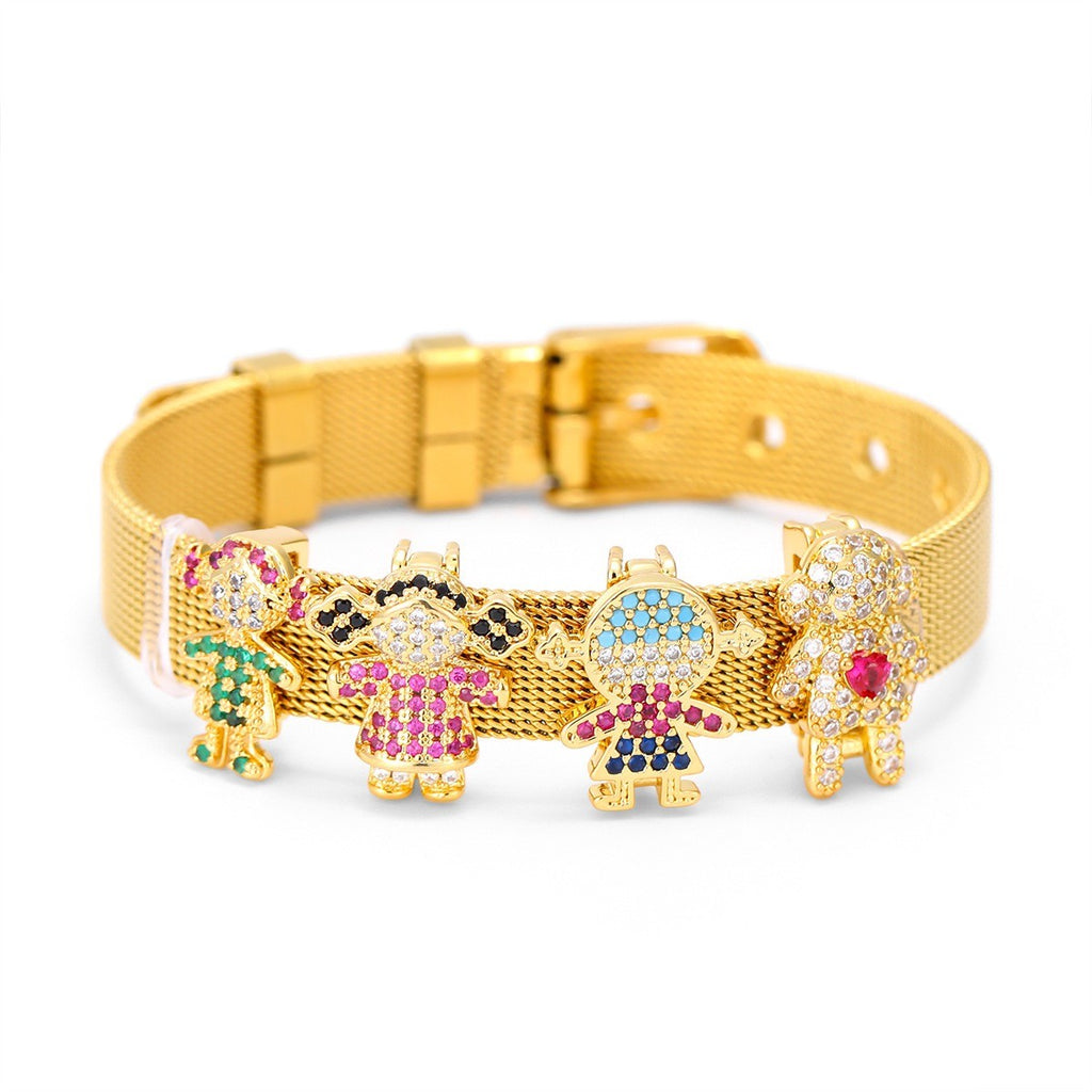 Gold Tone Character Charm Bracelet