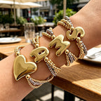Multi-Layer Letter and Heart Charm Bracelet
