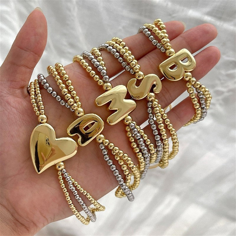 Multi-Layer Letter and Heart Charm Bracelet