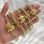 Multi-Layer Letter and Heart Charm Bracelet