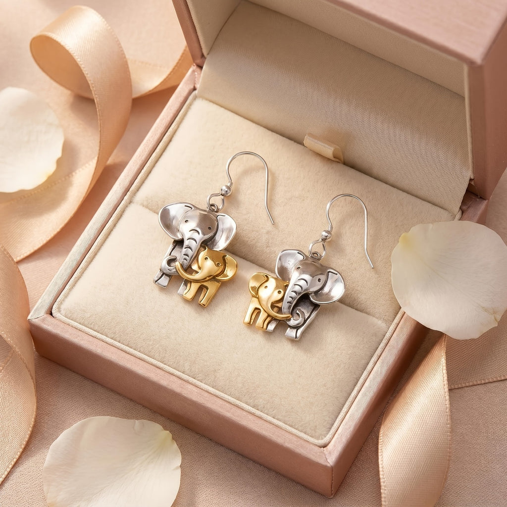 Two-Tone Elephant Drop Earrings