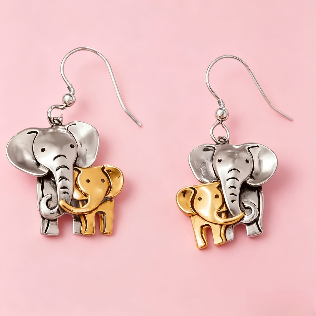 Two-Tone Elephant Drop Earrings