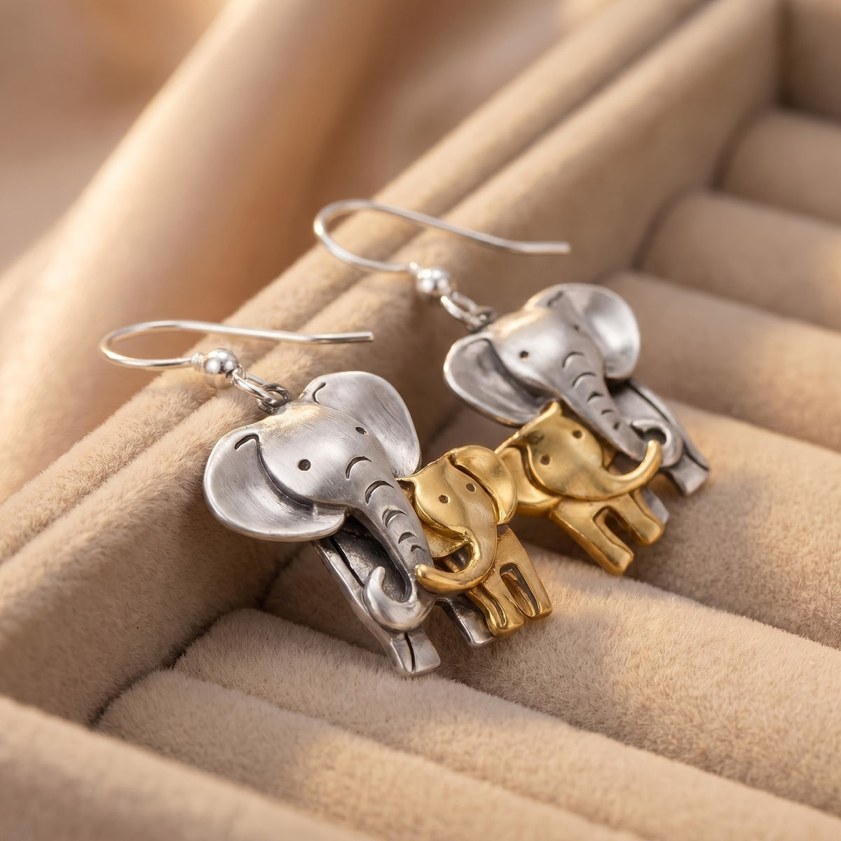 Two-Tone Elephant Drop Earrings