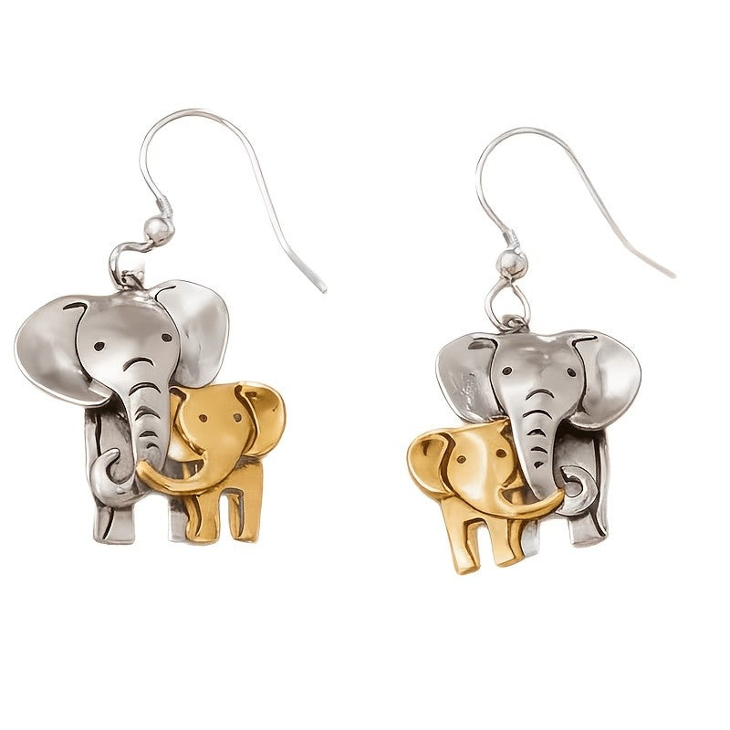 Two-Tone Elephant Drop Earrings