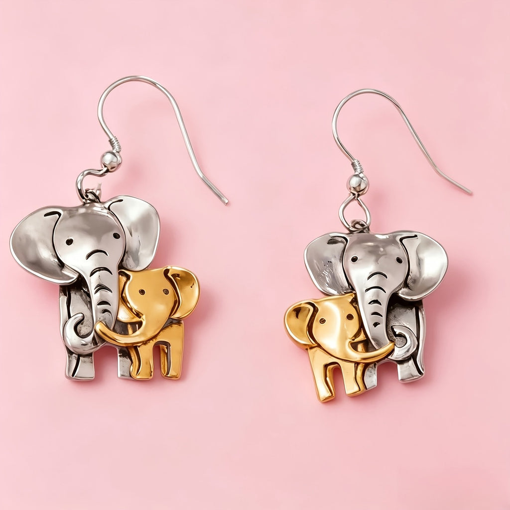 Two-Tone Elephant Drop Earrings