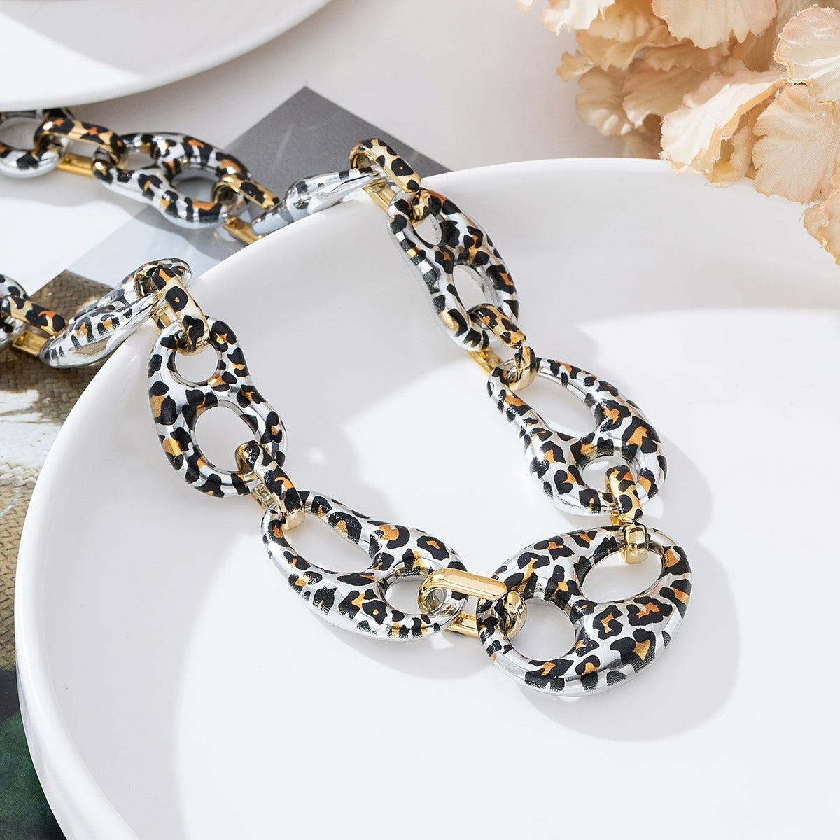 Vintage Leopard Print Link Necklace
