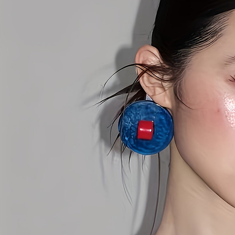 Vintage Blue Round Stud Earrings