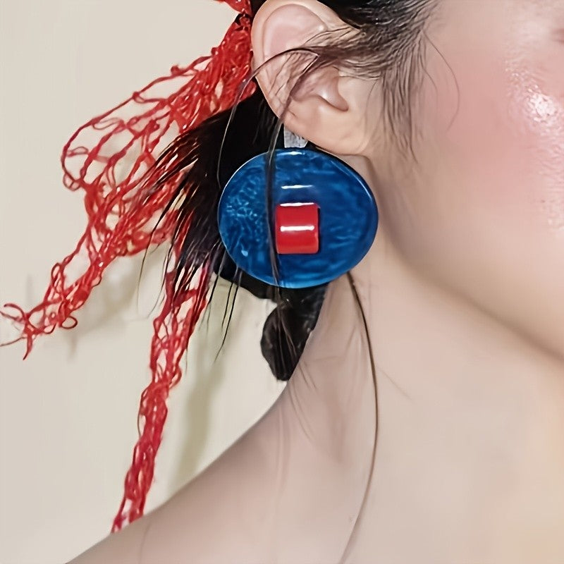 Vintage Blue Round Stud Earrings