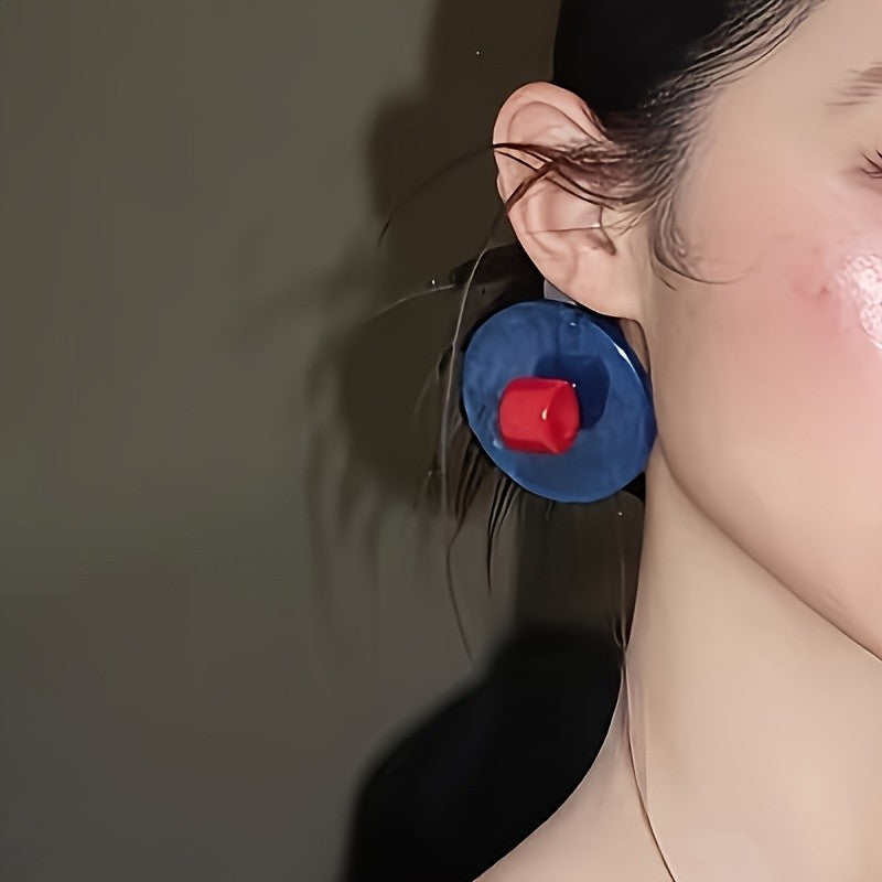 Vintage Blue Round Stud Earrings
