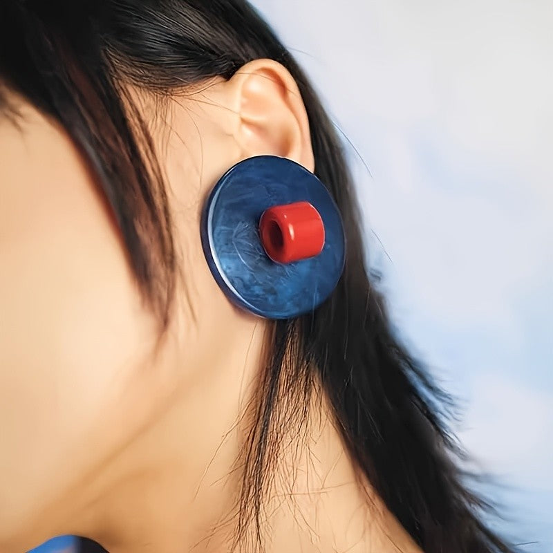 Vintage Blue Round Stud Earrings