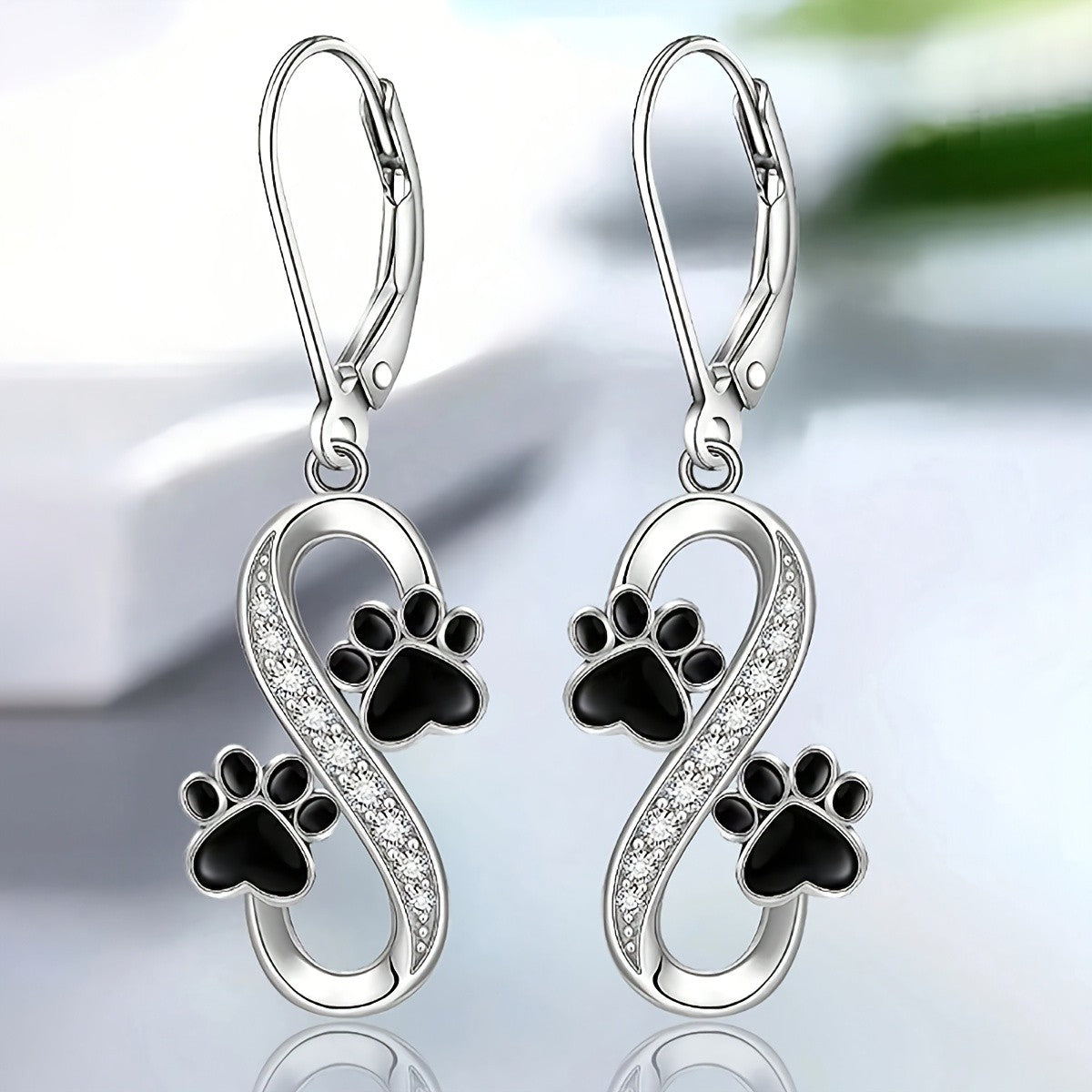 Infinity Paw Print Drop Earrings