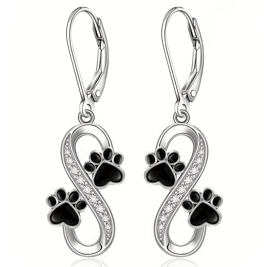 Infinity Paw Print Drop Earrings