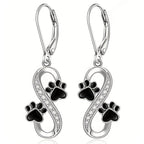 Infinity Paw Print Drop Earrings