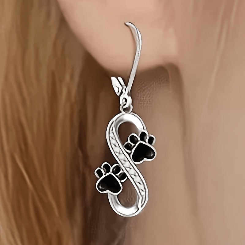 Infinity Paw Print Drop Earrings