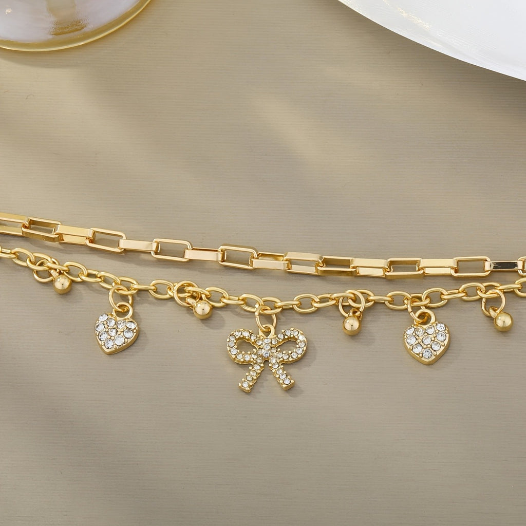 Double Layer Heart Bow Bracelet