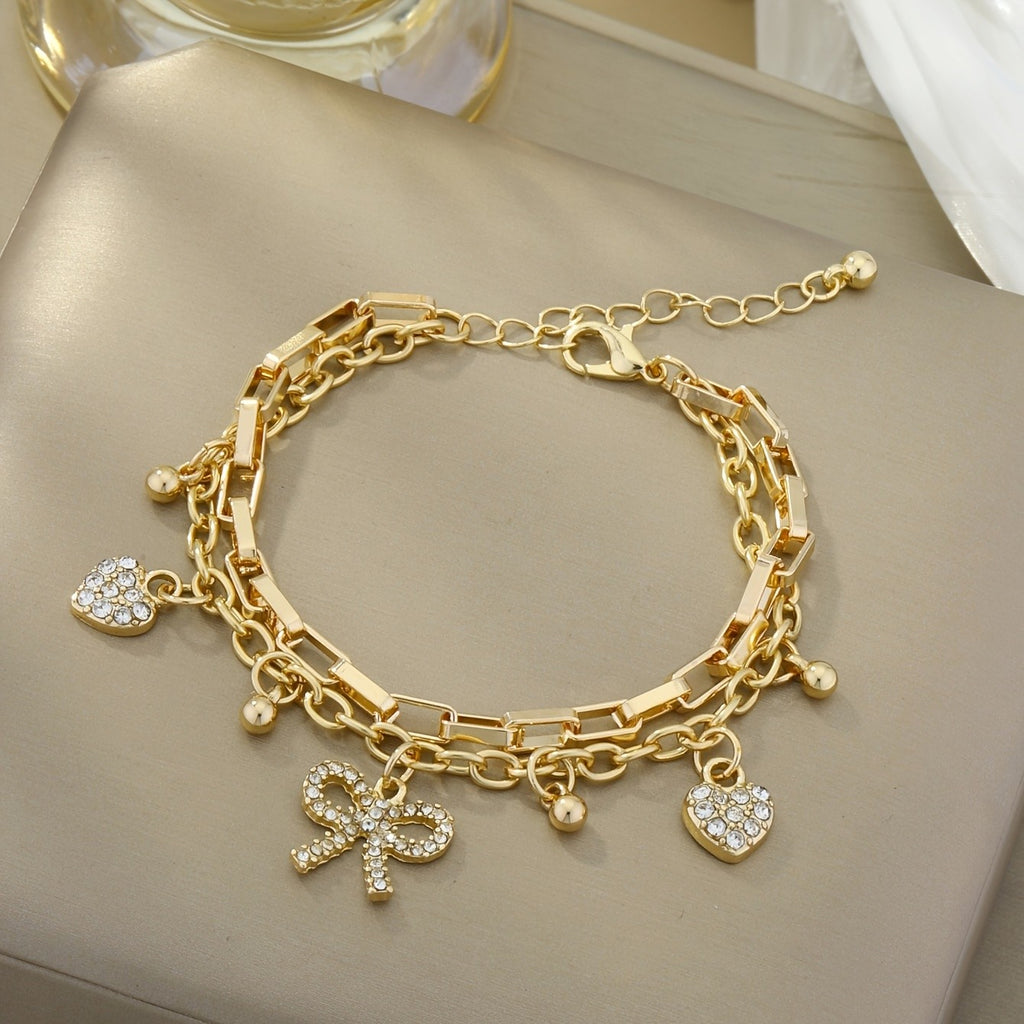 Double Layer Heart Bow Bracelet