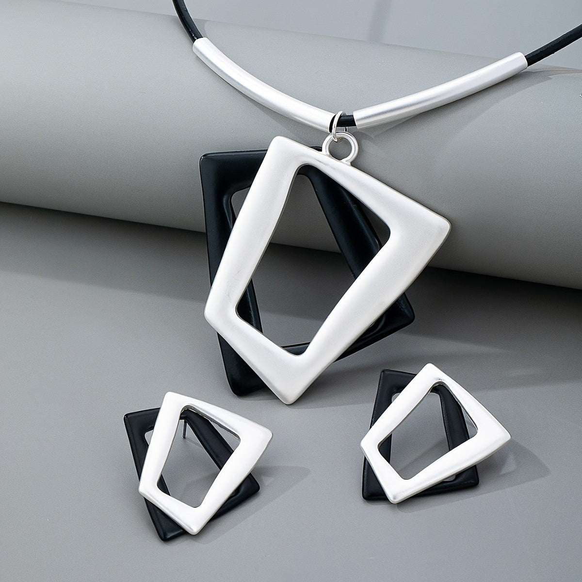 Geometric Square Necklace and Earring Set