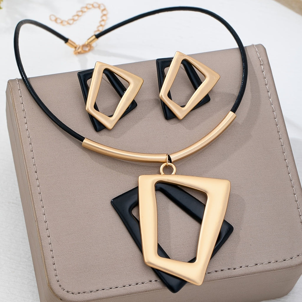Geometric Square Necklace and Earring Set
