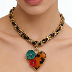 Vintage Leopard Print Heart Necklace
