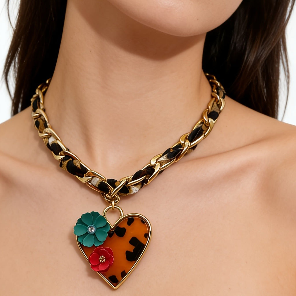 Vintage Leopard Print Heart Necklace