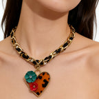 Vintage Leopard Print Heart Necklace