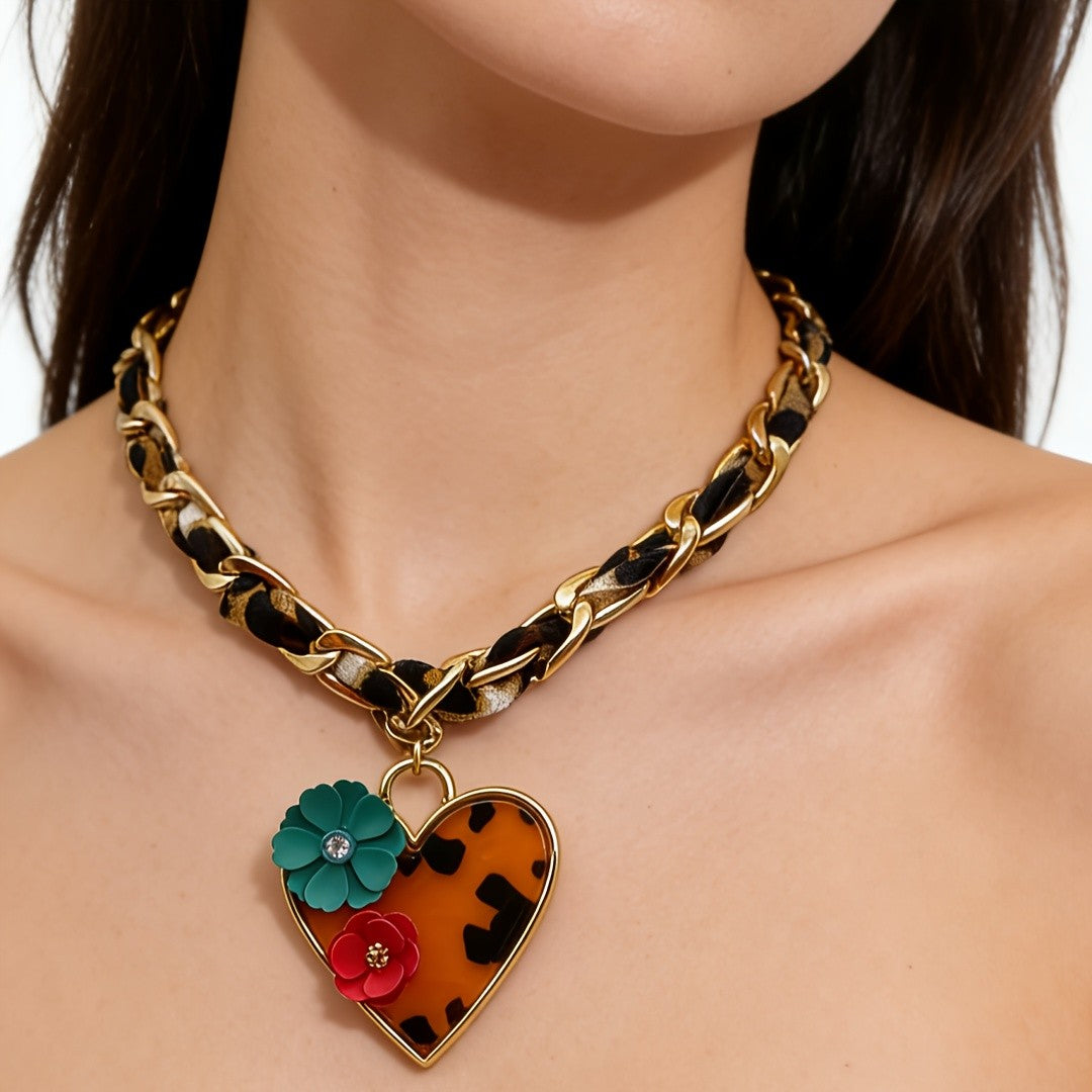 Vintage Leopard Print Heart Necklace