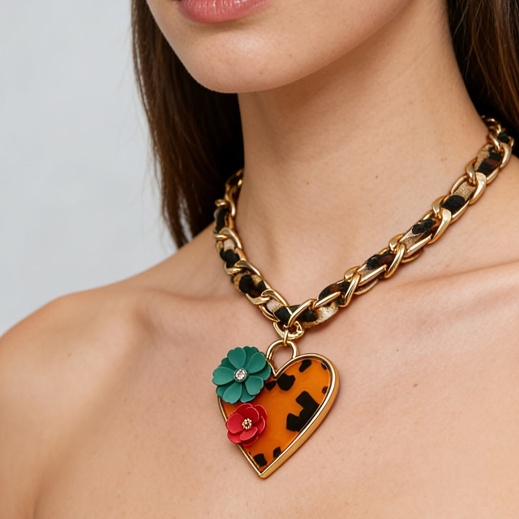 Vintage Leopard Print Heart Necklace
