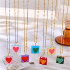 18k Layered Square Heart Pendant Necklace