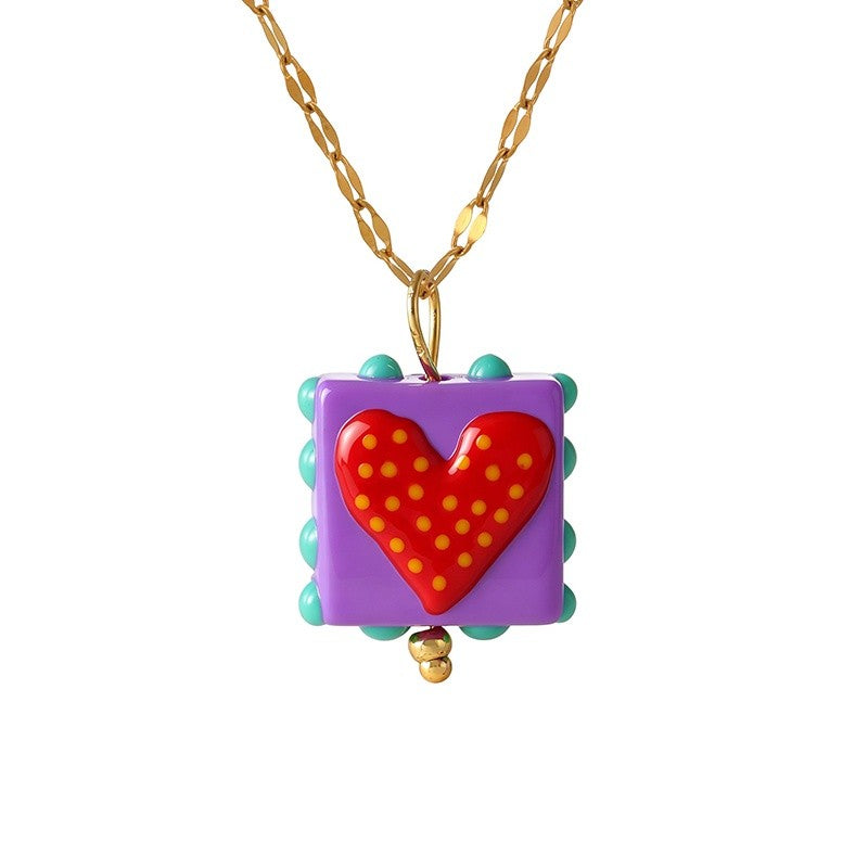 18k Layered Square Heart Pendant Necklace