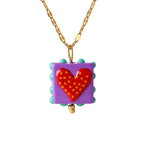 18k Layered Square Heart Pendant Necklace
