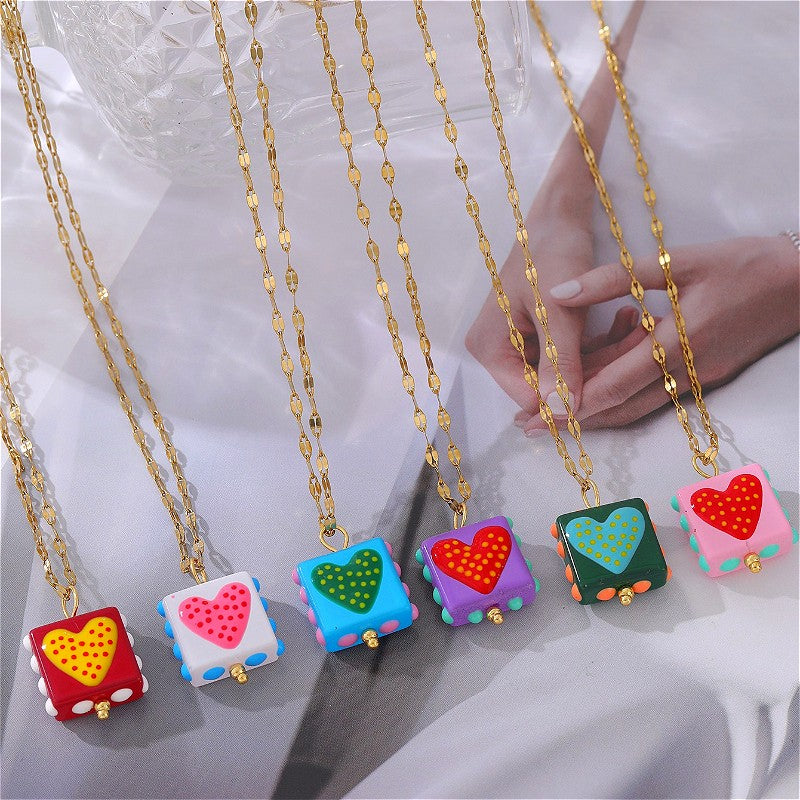18k Layered Square Heart Pendant Necklace
