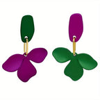 Asymmetric Color Block Flower Drop Earrings