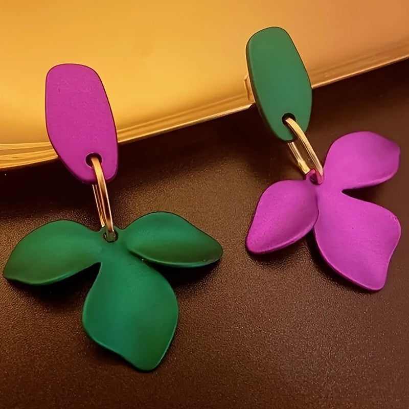 Asymmetric Color Block Flower Drop Earrings